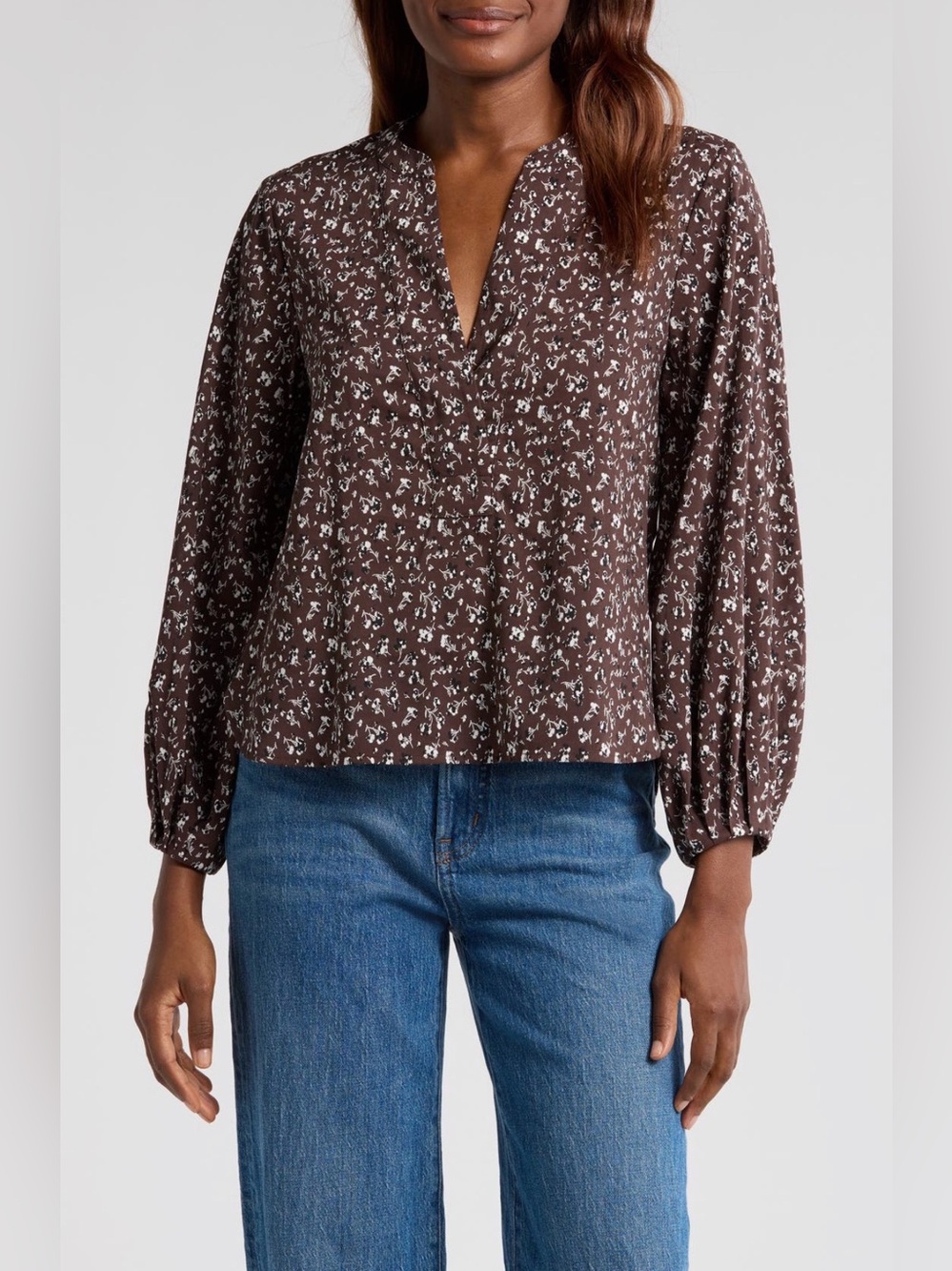 Madewell v neck long sleeve cotton blend top. large. Black &brown.